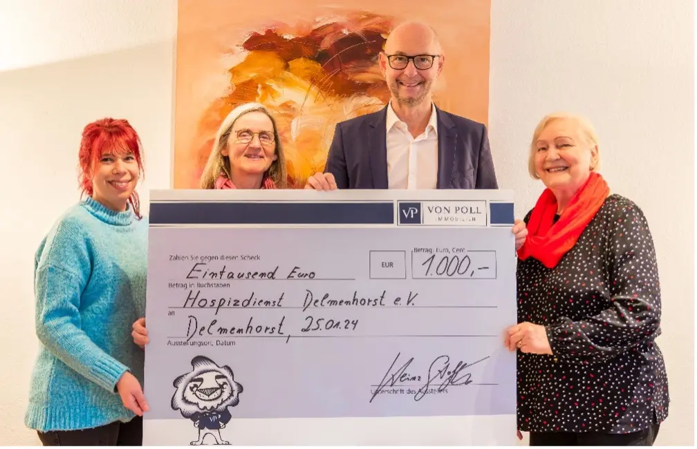 V.l.n.r: Koordinatorin Carolin Pleis, Vorstandsmitglied Sigrid Schierloh, Geschäftsstellenleiter Heinz Stoffels und Vorsitzende Ilse Grüttner. (Foto: von Poll Immobilien GmbH, Anna-Laura Klug)