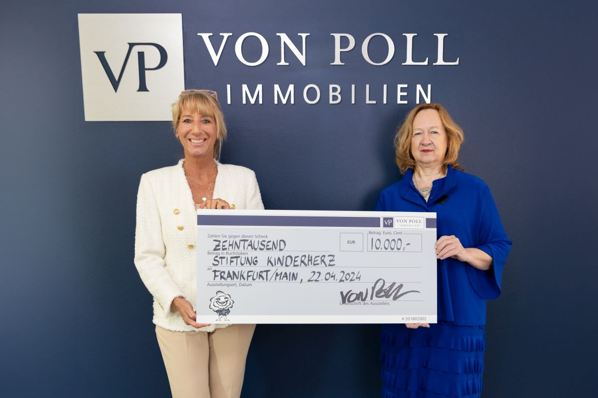 Charity: VON POLL IMMOBILIEN spendet 10.000 Euro an die Stiftung KinderHerz