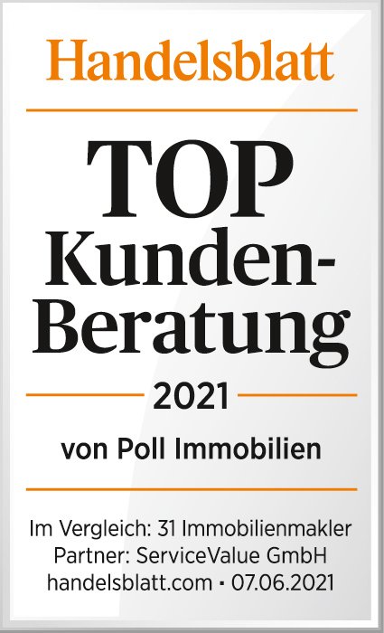 VON POLL IMMOBILIEN – Pressebericht – Zertifikat Handelsblatt Top Kundenberatung 2021