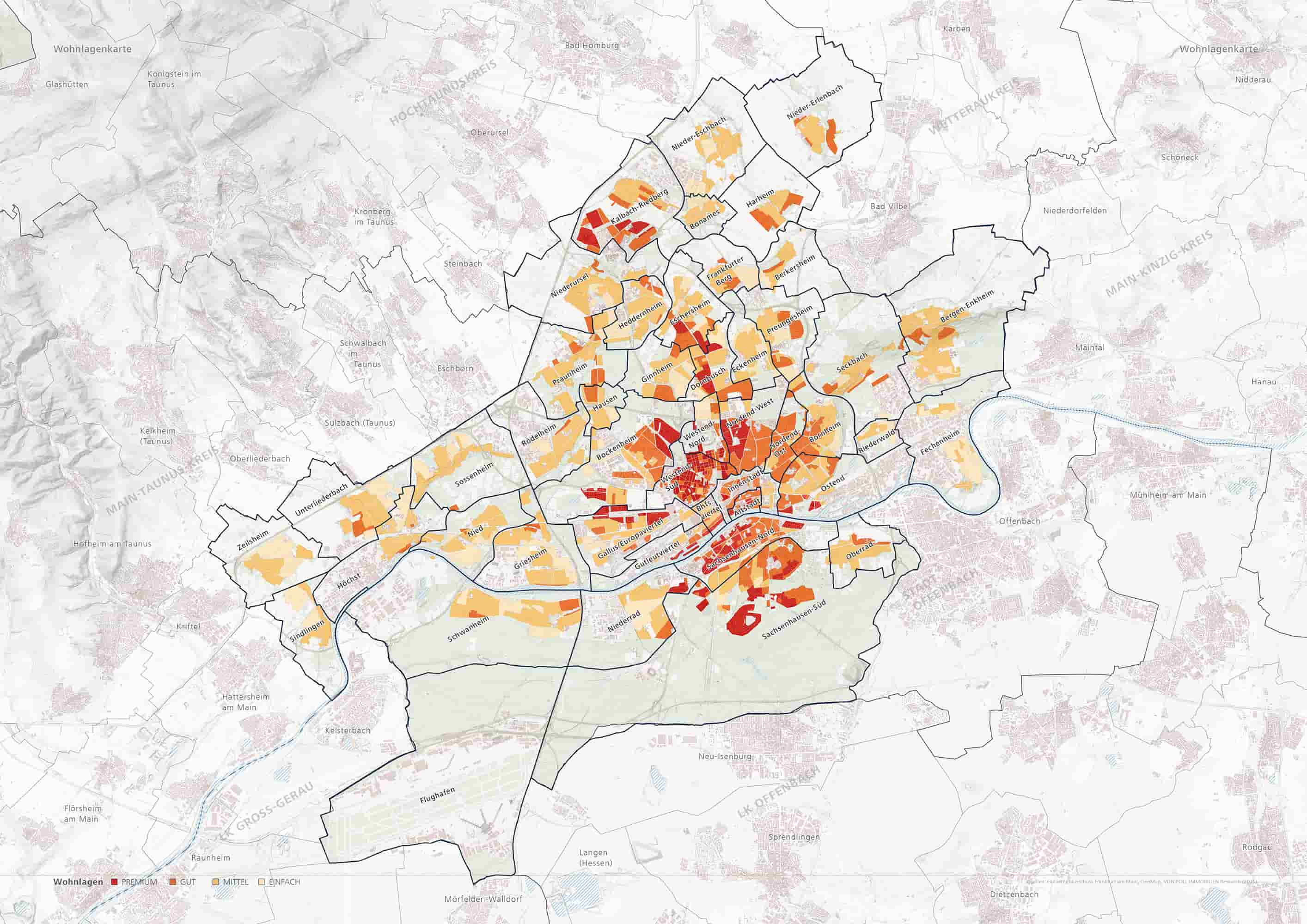 Heatmap der Wohnlagen in Frankfurt am Main