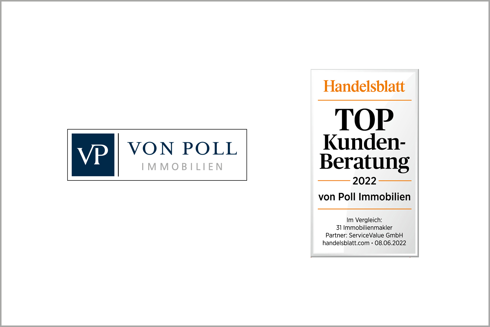 VON POLL IMMOBILIEN – Pressebericht – Zertifikat Handelsblatt Top Kundenberatung 2022